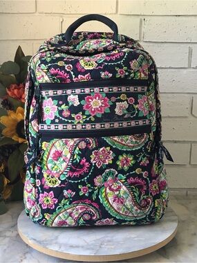 Vera Bradley Petal Paisley Campus Backpack Padded Laptop Zip Pocket Pink Blue